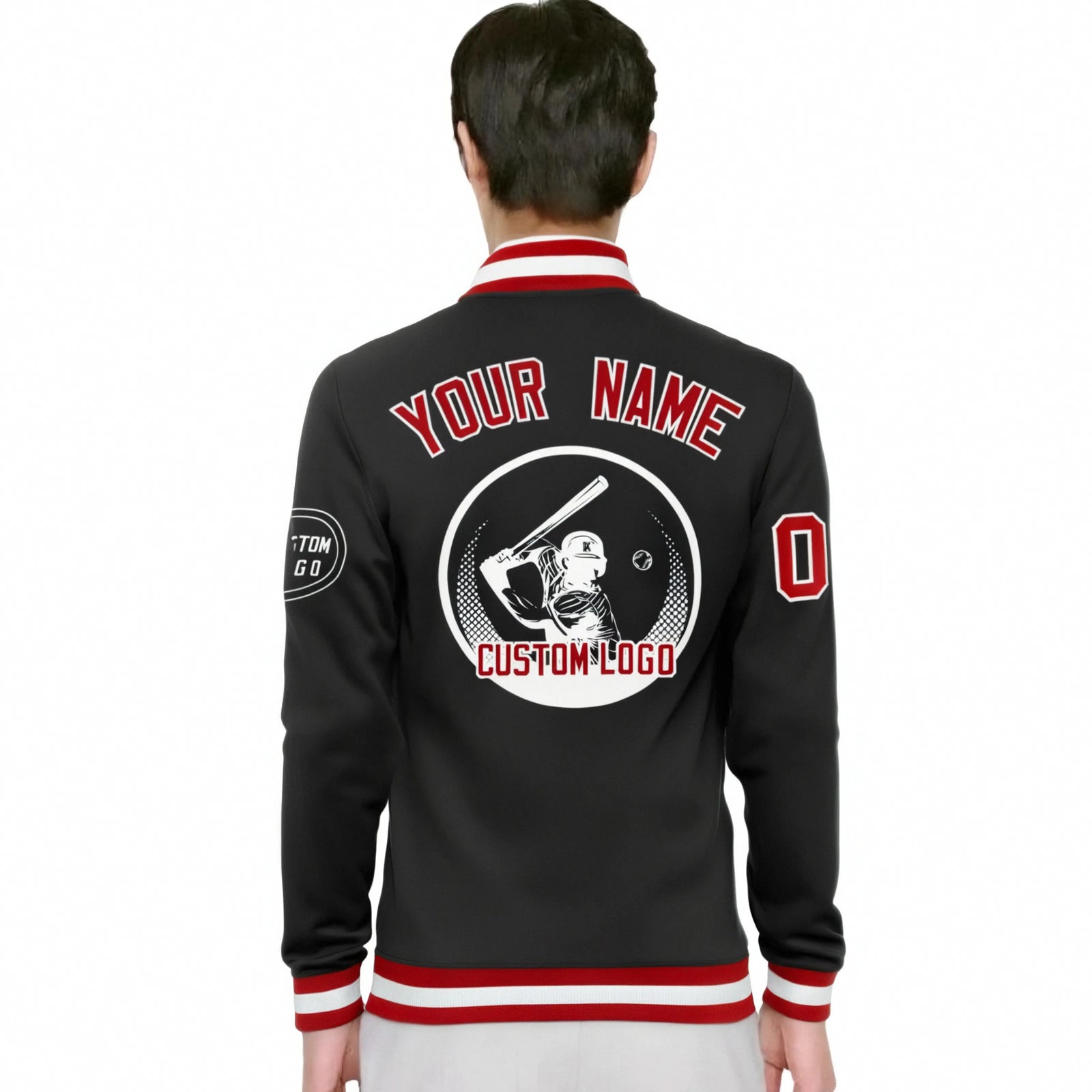 Custom Black Red-White Bomber Full-Snap Varsity Letterman Jacket