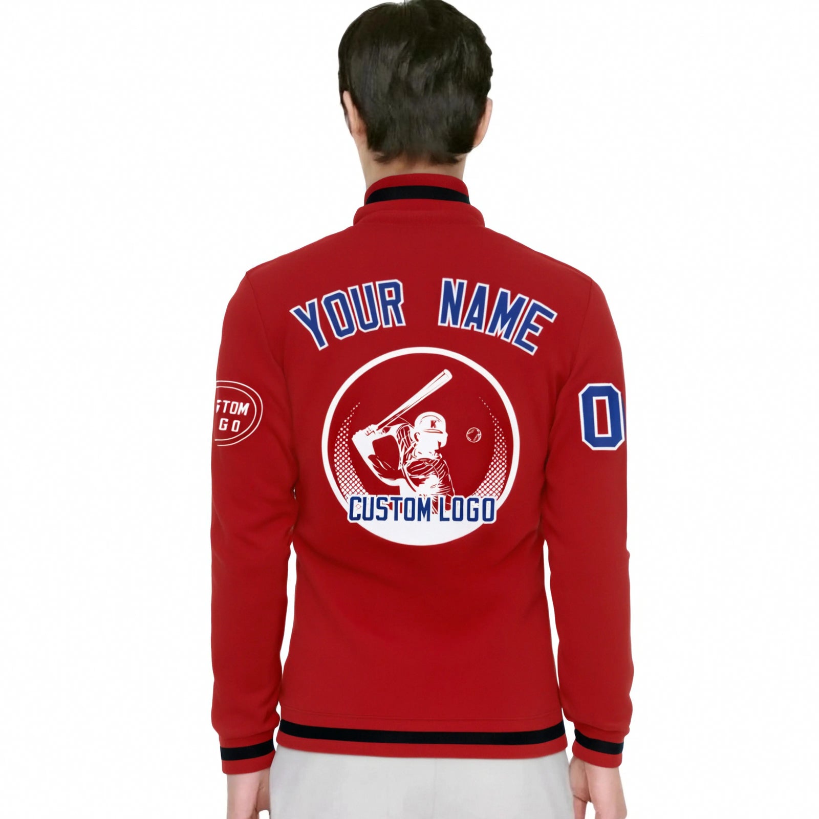 Custom Red Red-Black Bomber Full-Snap Varsity Letterman Jacket