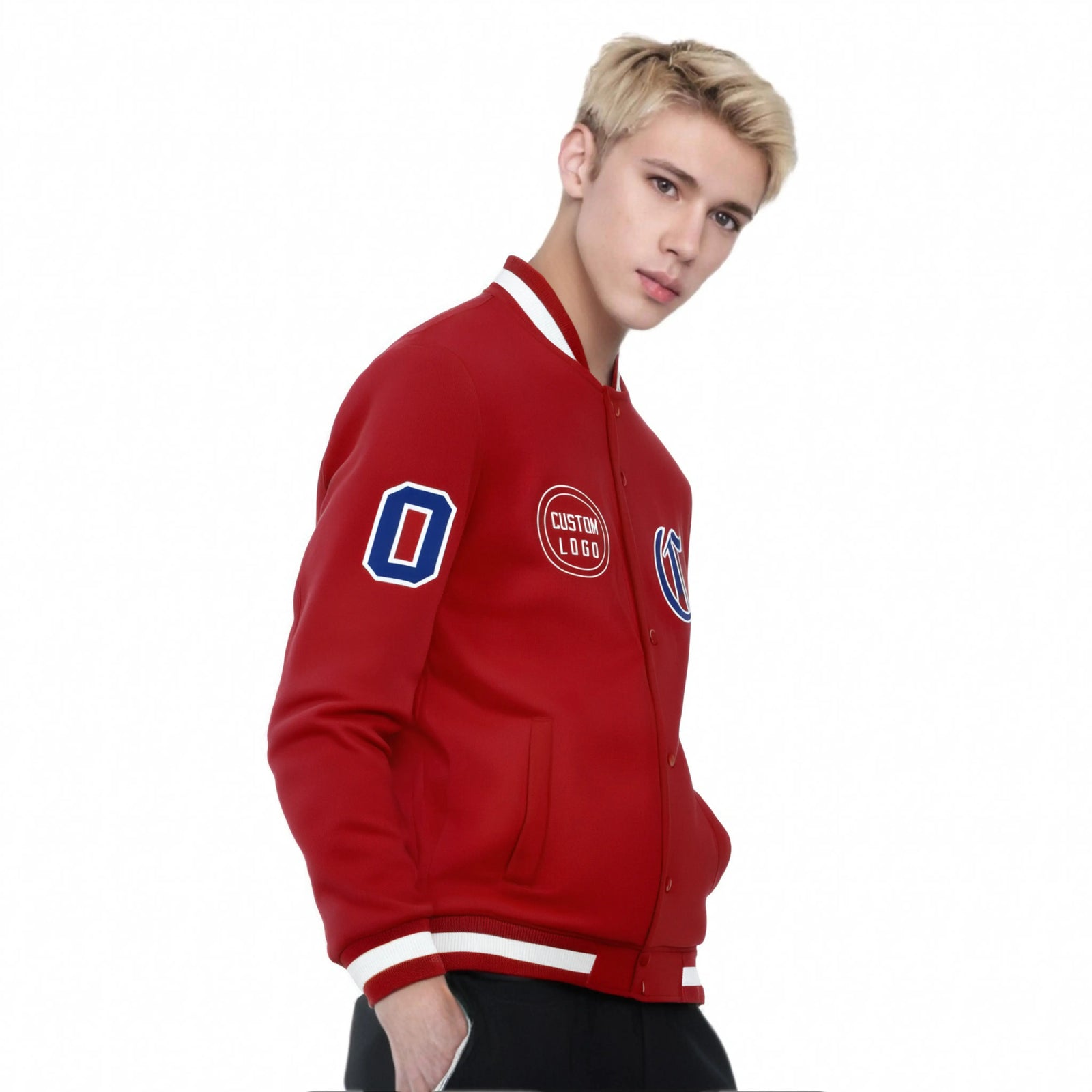 Custom Red Red-White Bomber Full-Snap Varsity Letterman Jacket