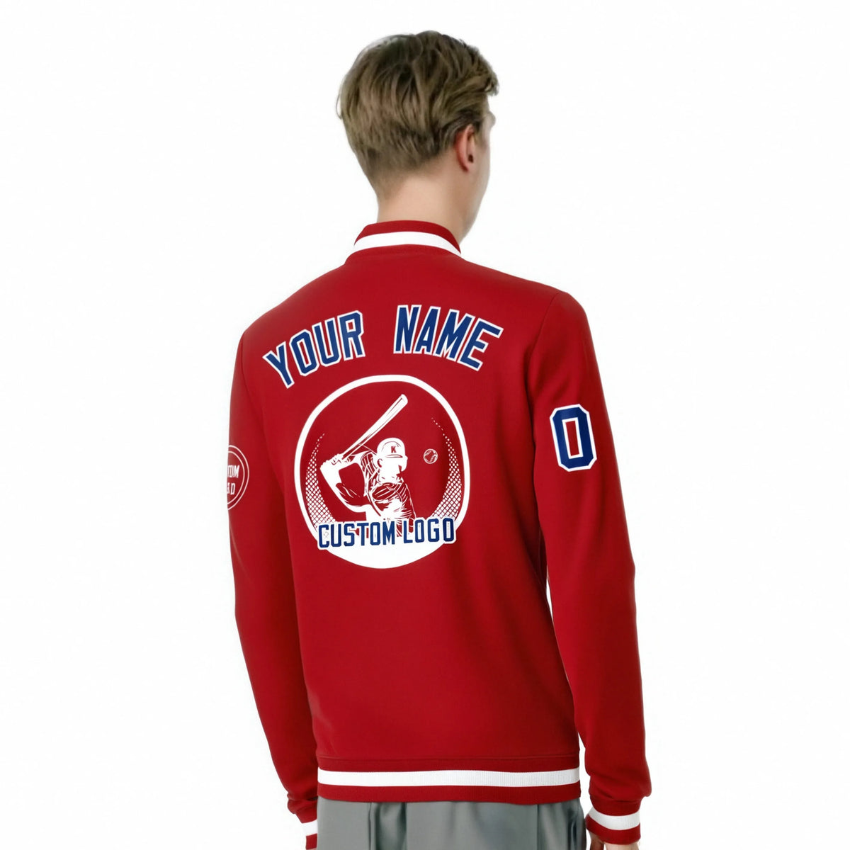 Custom Red Red-White Bomber Full-Snap Varsity Letterman Jacket