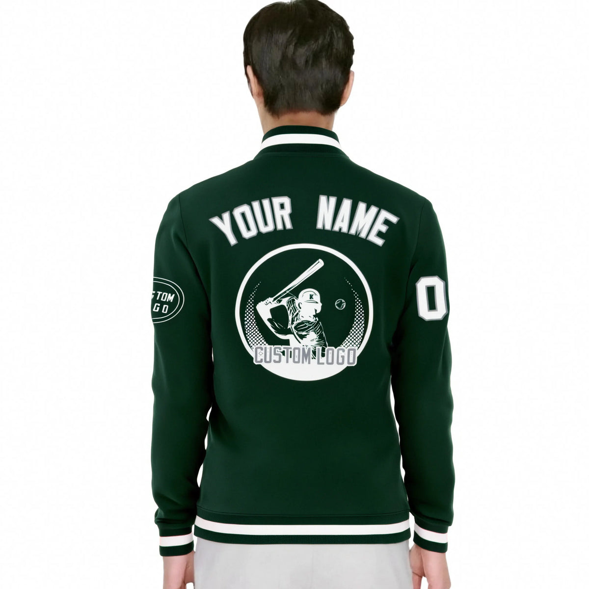 Custom Green Black-White Bomber Full-Snap Varsity Letterman Jacket