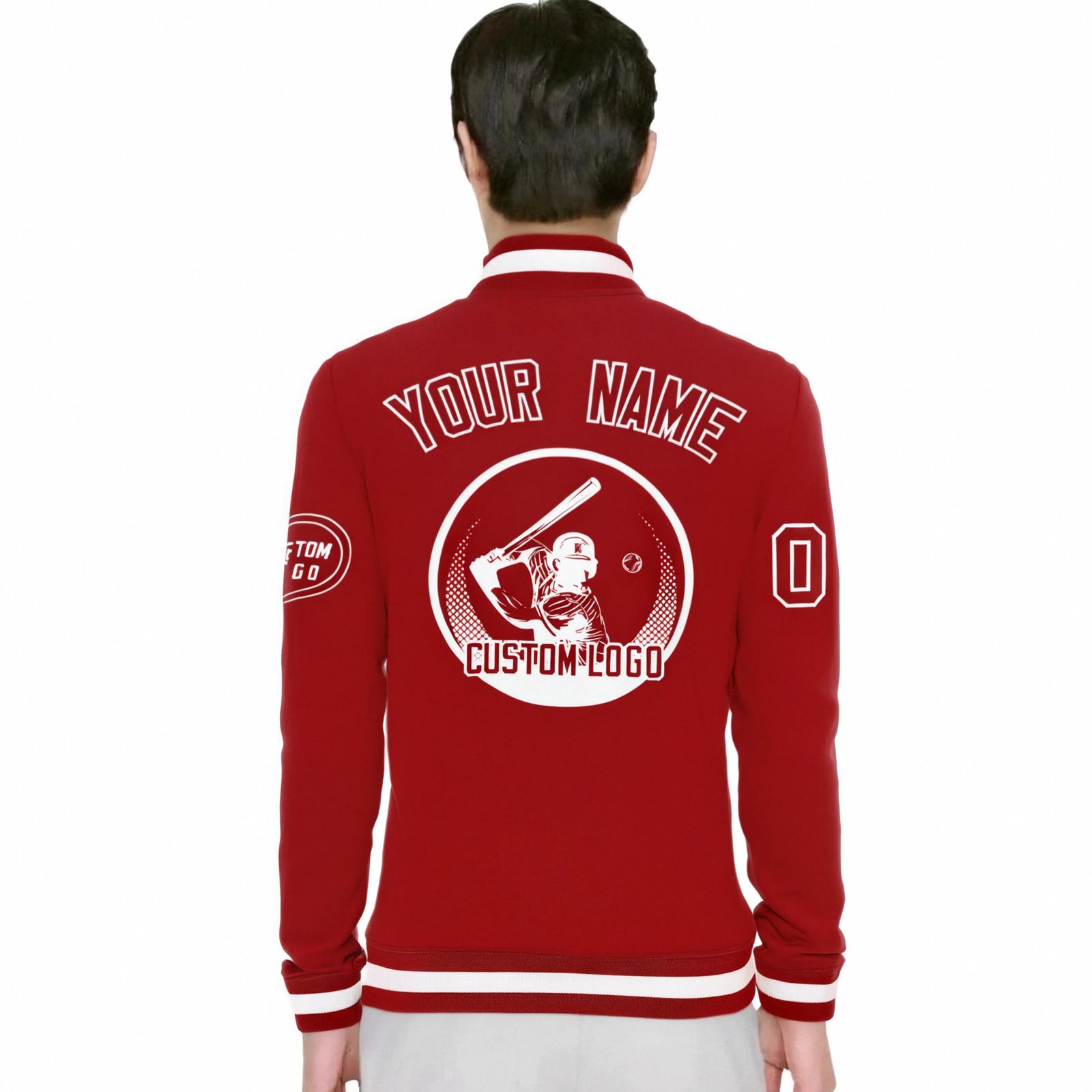 Custom Red Red-White Bomber Full-Snap Varsity Letterman Jacket