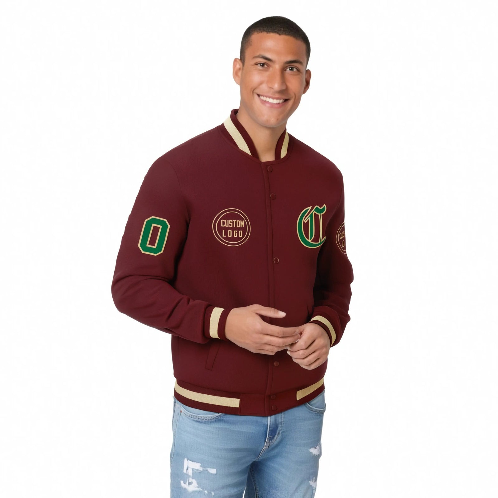 Custom Purple Crimson-Khaki Bomber Full-Snap Varsity Letterman Jacket