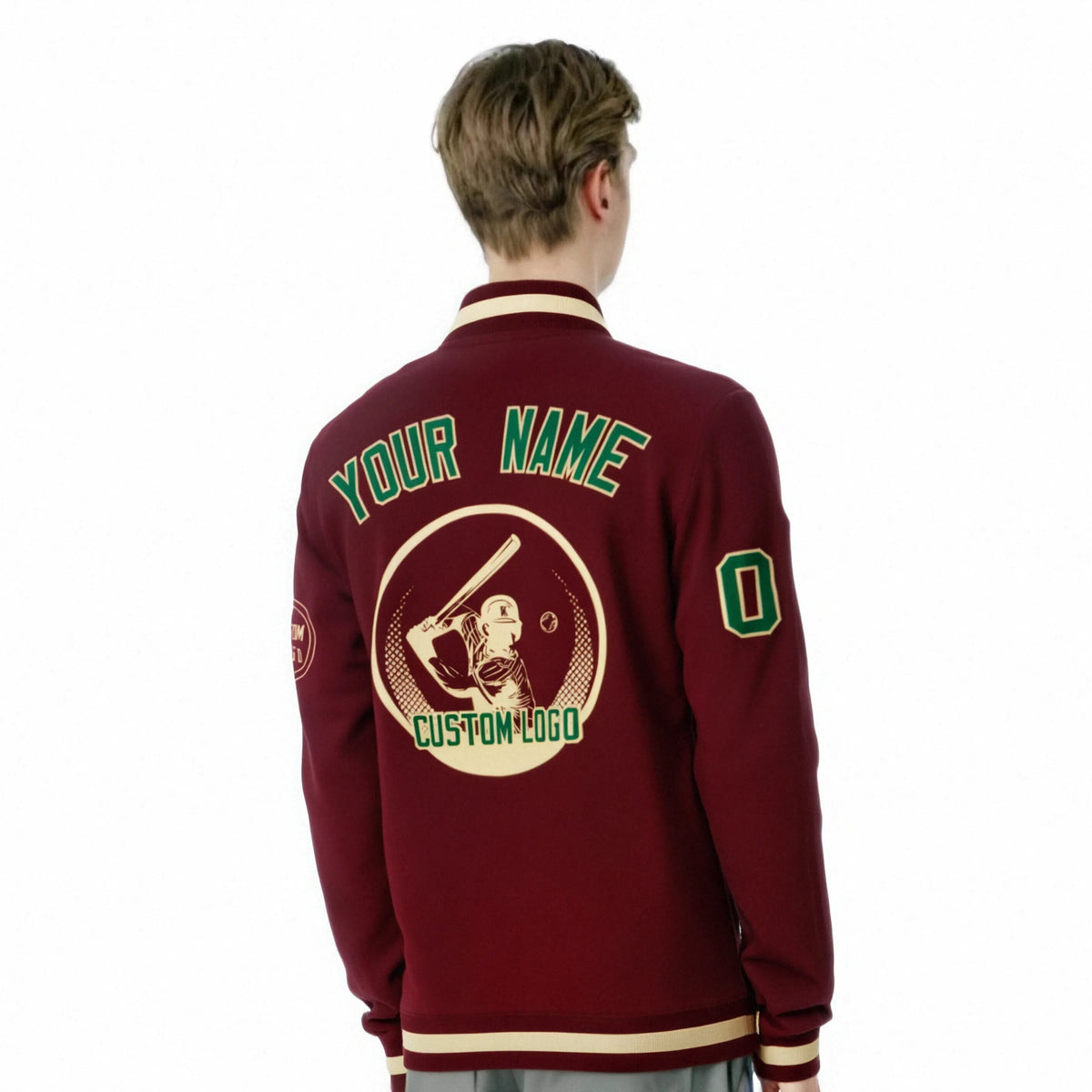 Custom Purple Crimson-Khaki Bomber Full-Snap Varsity Letterman Jacket