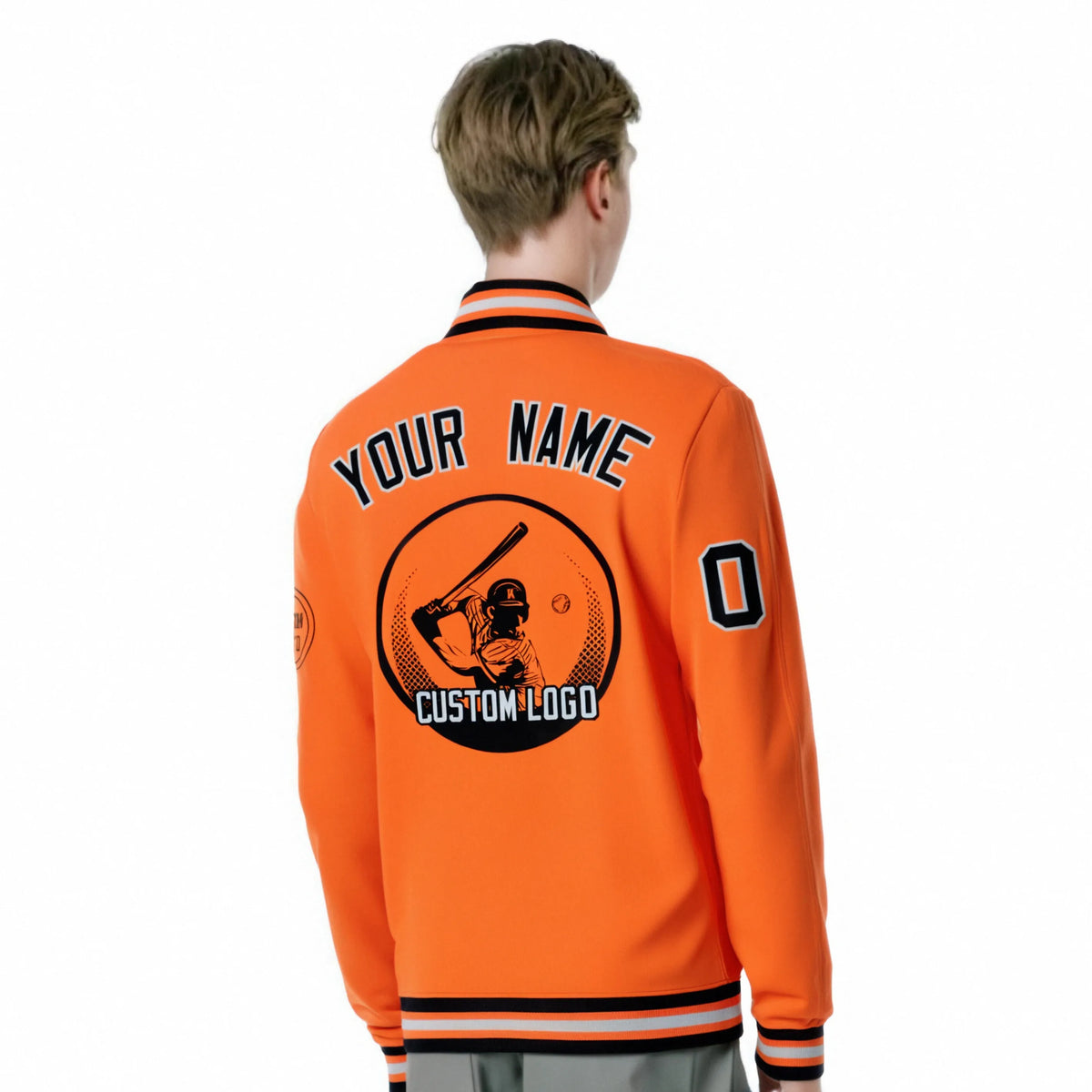 Custom Orange Black-Gray Bomber Full-Snap Varsity Letterman Jacket