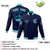 Custom Navy Aqua-White Bomber Full-Snap Varsity Letterman Jacket