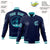 Custom Navy Aqua-White Bomber Full-Snap Varsity Letterman Jacket