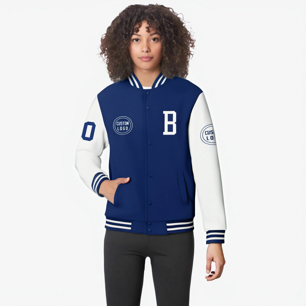 Custom Royal Blue White Bomber Full-Snap Varsity Letterman Two Tone Jacket