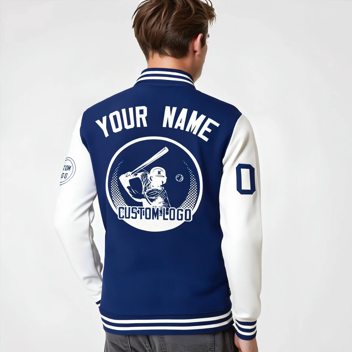 Custom Royal Blue White Bomber Full-Snap Varsity Letterman Two Tone Jacket