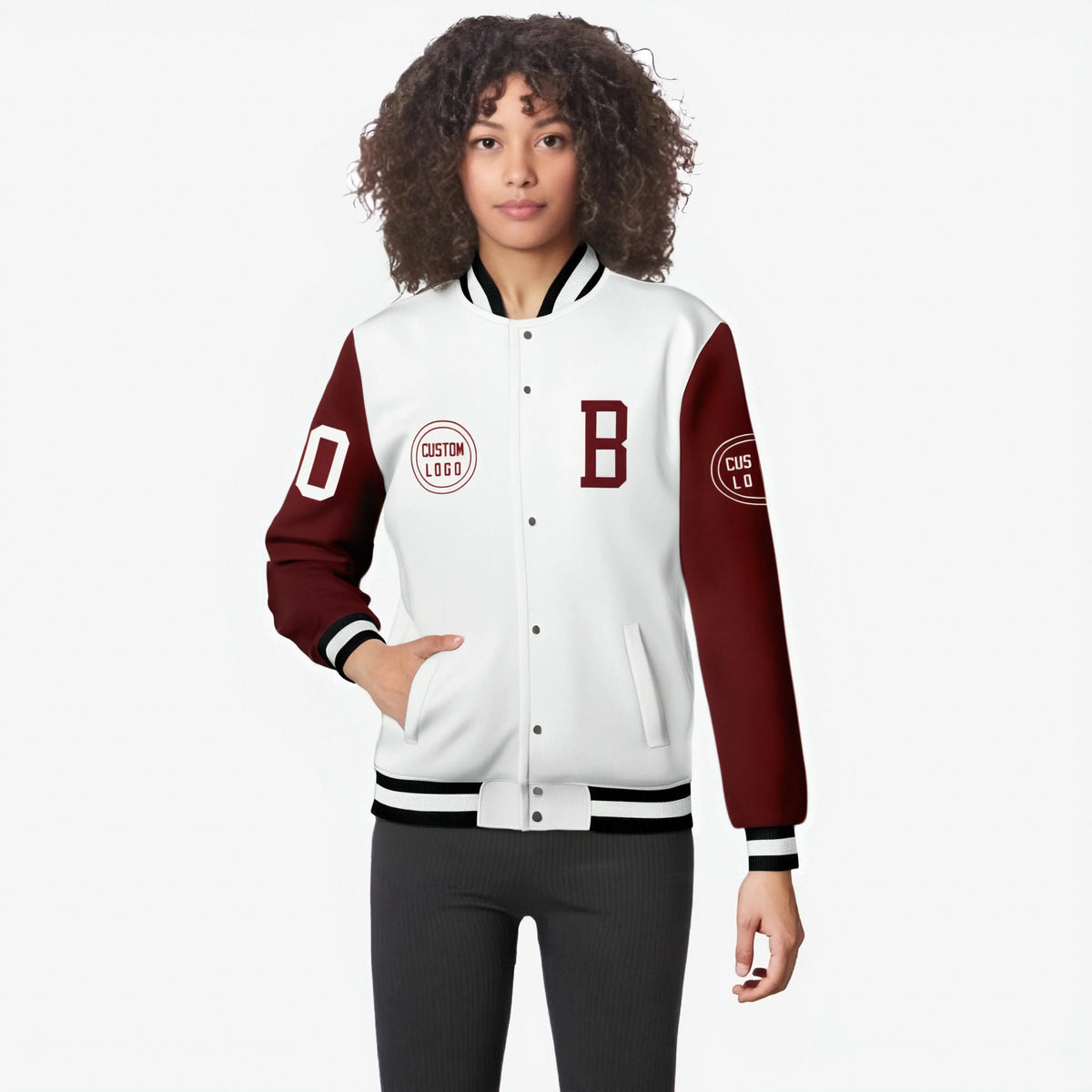 Custom White Crimson Bomber Full-Snap Varsity Letterman Two Tone Jacket