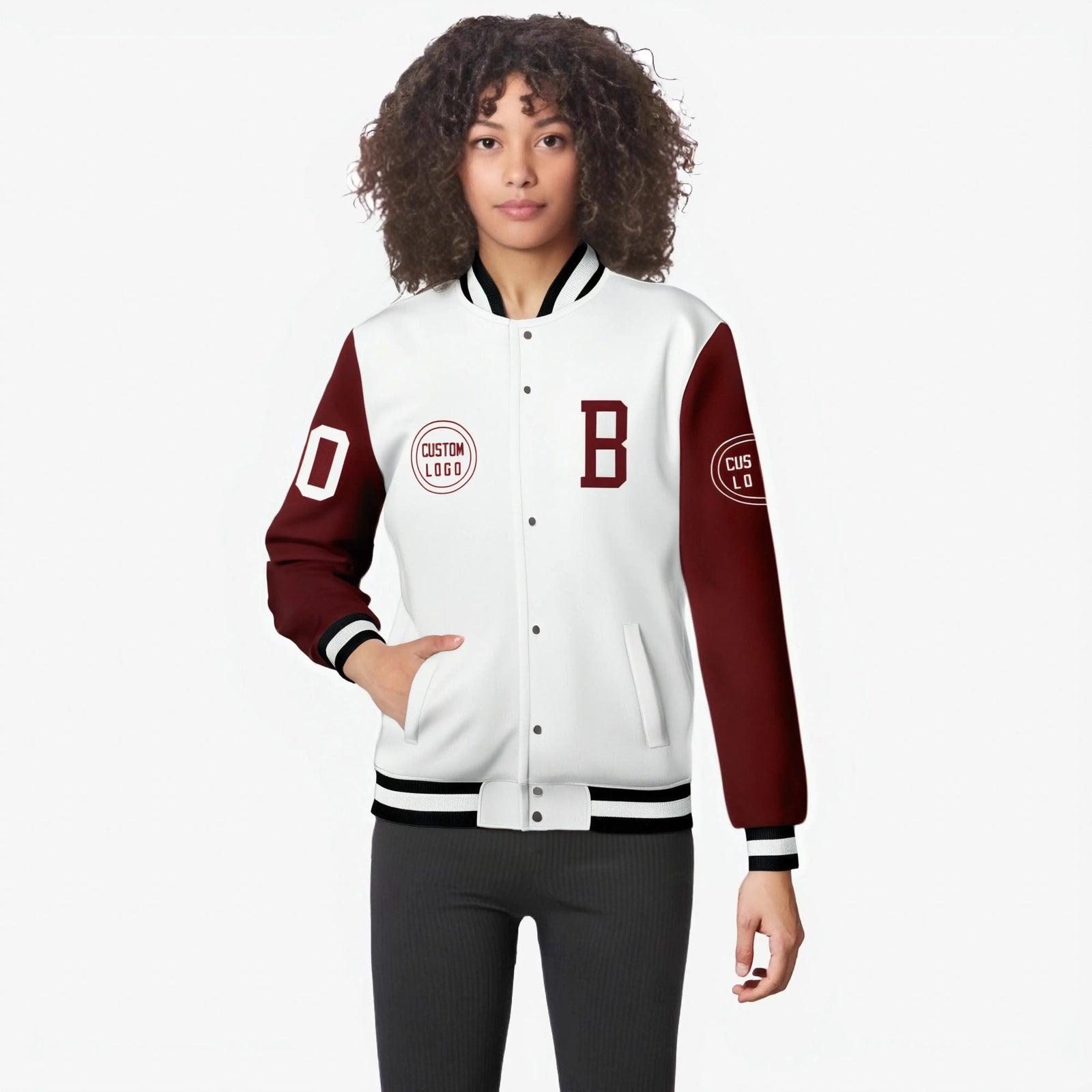 Custom White Crimson Bomber Full-Snap Varsity Letterman Two Tone Jacket