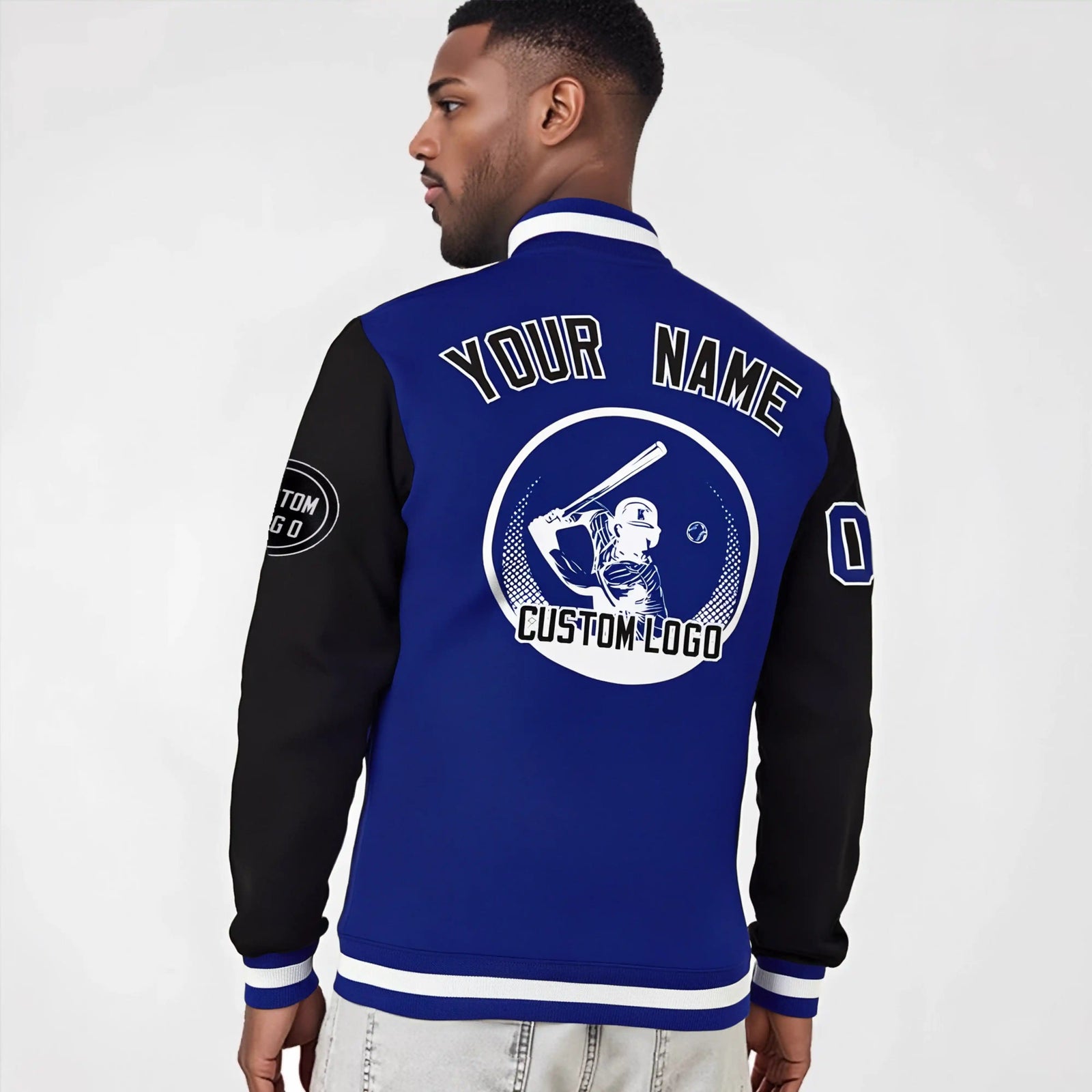 Custom Royal Blue White Bomber Full-Snap Varsity Letterman Two Tone Jacket