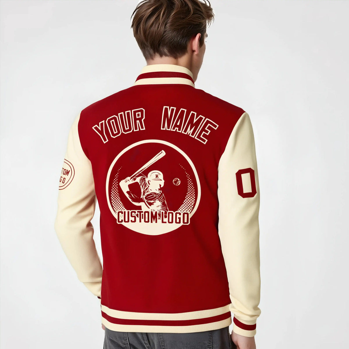 Custom Red Cream Bomber Full-Snap Varsity Letterman Two Tone Jacket