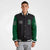 Custom Black Green Bomber Full-Snap Varsity Letterman Two Tone Jacket