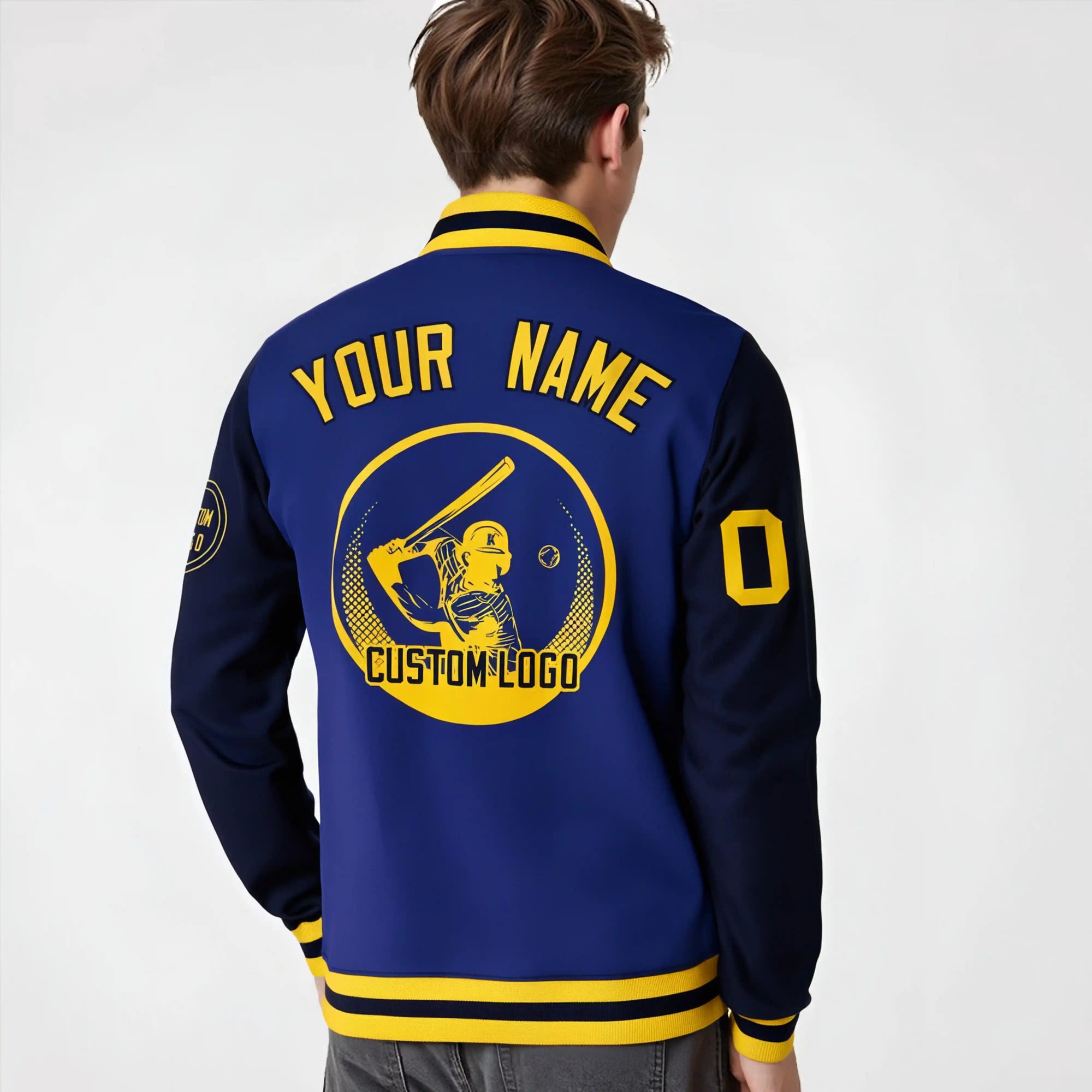 Custom Royal Blue Navy Bomber Full-Snap Varsity Letterman Two Tone Jacket