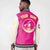 Custom Pink Cream Bomber Full-Snap Varsity Letterman Two Tone Jacket