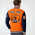 Custom Orange Navy Bomber Full-Snap Varsity Letterman Two Tone Jacket