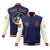 Custom Navy Cream Bomber Full-Snap Varsity Letterman Two Tone Jacket