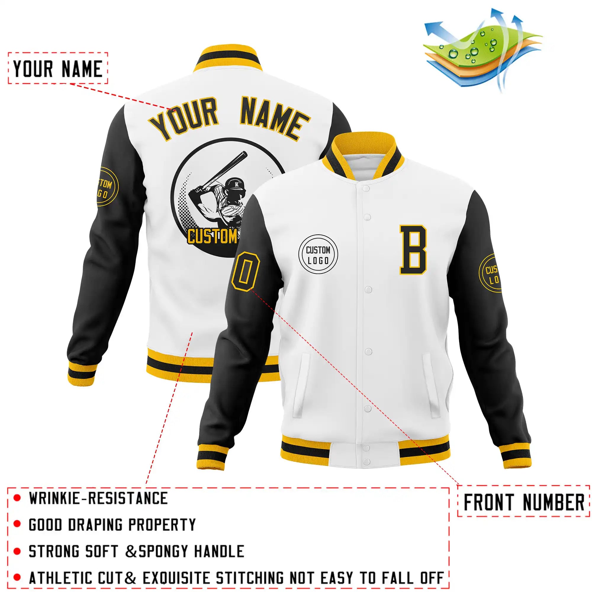 Custom White Black Bomber Full-Snap Varsity Letterman Two Tone Jacket