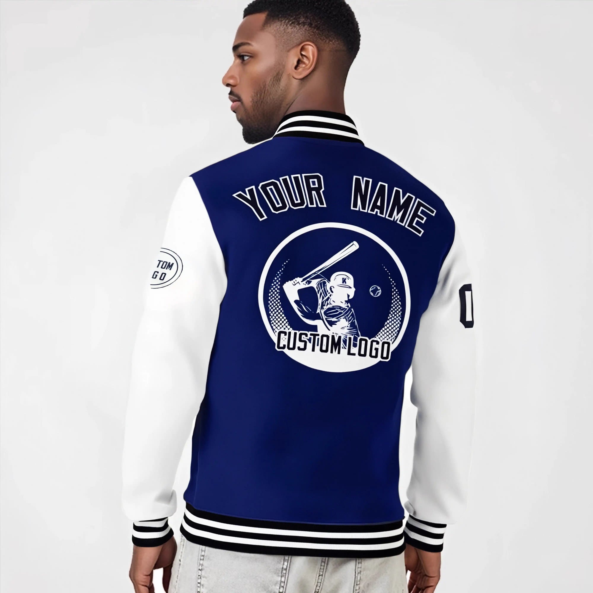 Custom Royal Blue White Bomber Full-Snap Varsity Letterman Two Tone Jacket