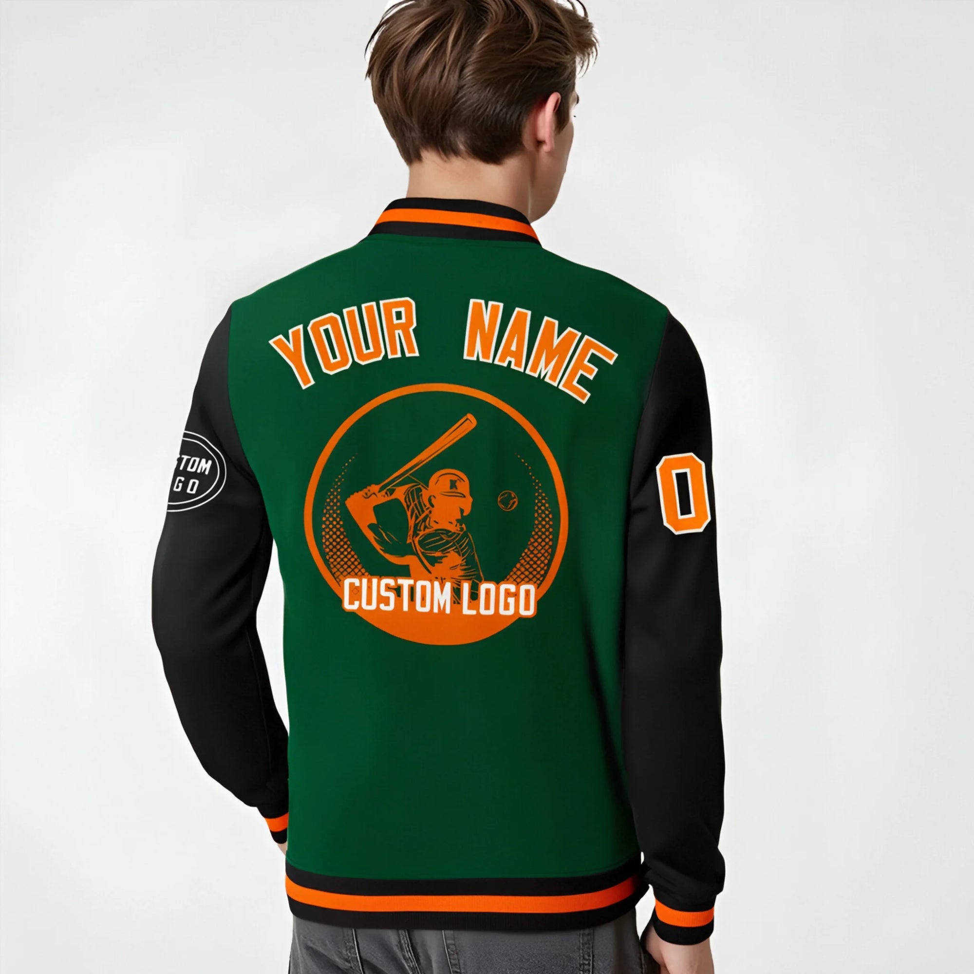 Custom Green Black Bomber Full-Snap Varsity Letterman Two Tone Jacket