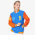 Custom Powder Blue Orange Bomber Full-Snap Varsity Letterman Two Tone Jacket