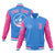 Custom Powder Blue Pink Bomber Full-Snap Varsity Letterman Two Tone Jacket