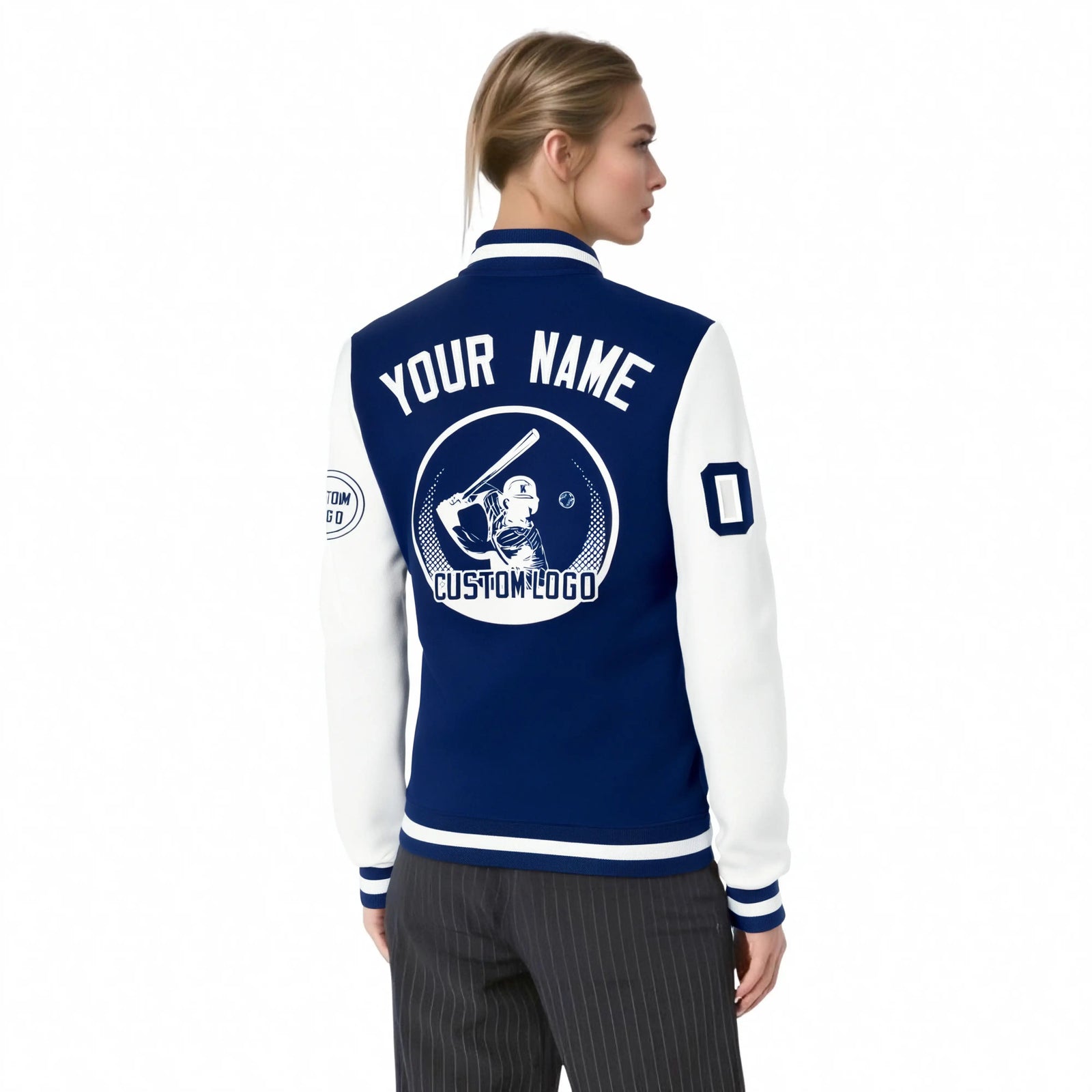 Custom Royal Blue White Bomber Full-Snap Varsity Letterman Two Tone Jacket