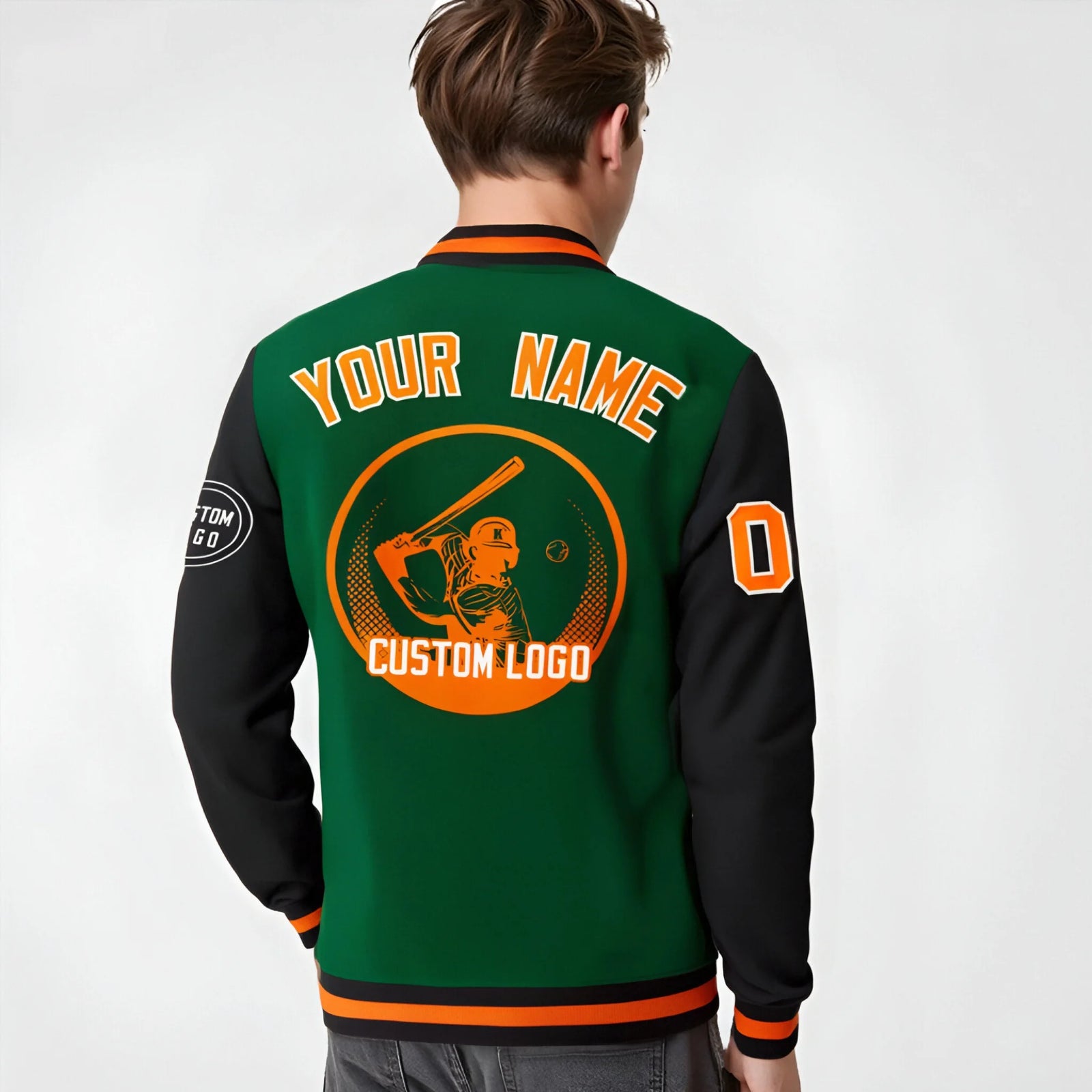 Custom Green Black Bomber Full-Snap Varsity Letterman Two Tone Jacket