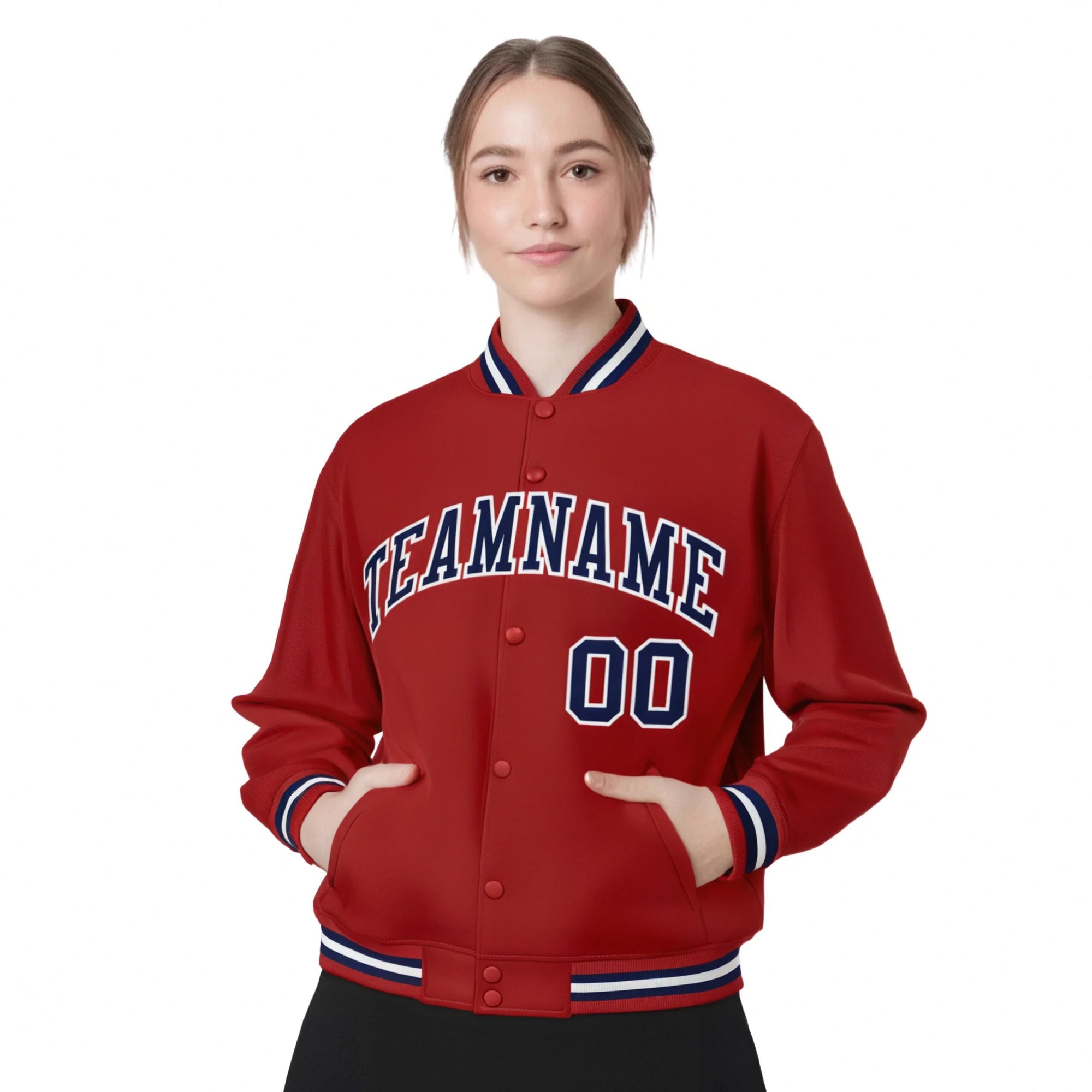 Custom Red Navy-white Classic Style Varsity Full-Snap Letterman Jacket