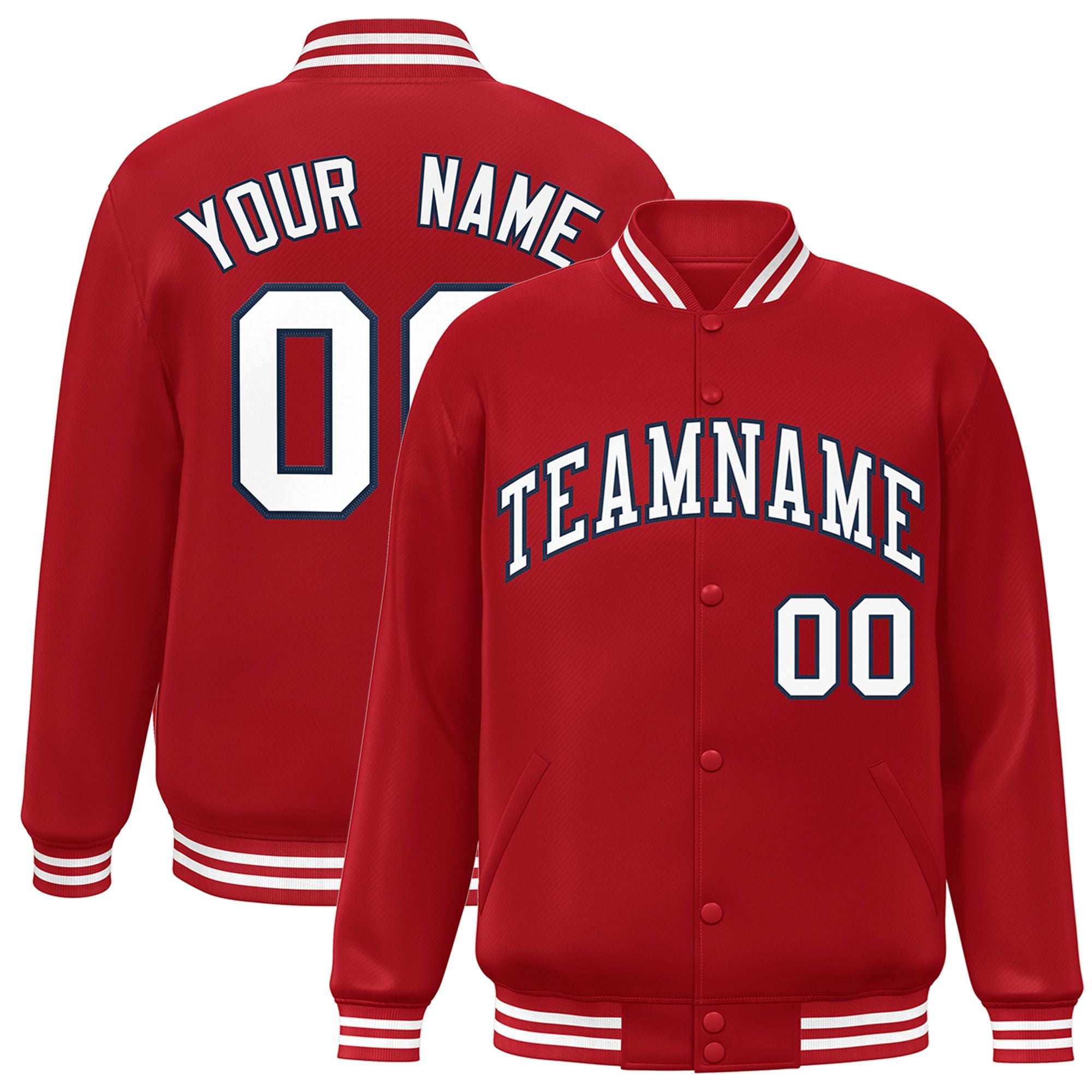 Custom Royal Red White-Black Bomber Full-Snap Varsity Letterman Jacket