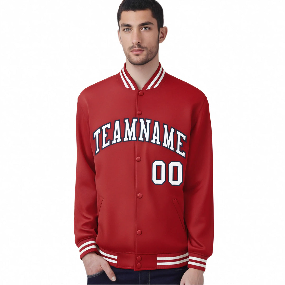 Custom Royal Red White-Black Bomber Full-Snap Varsity Letterman Jacket