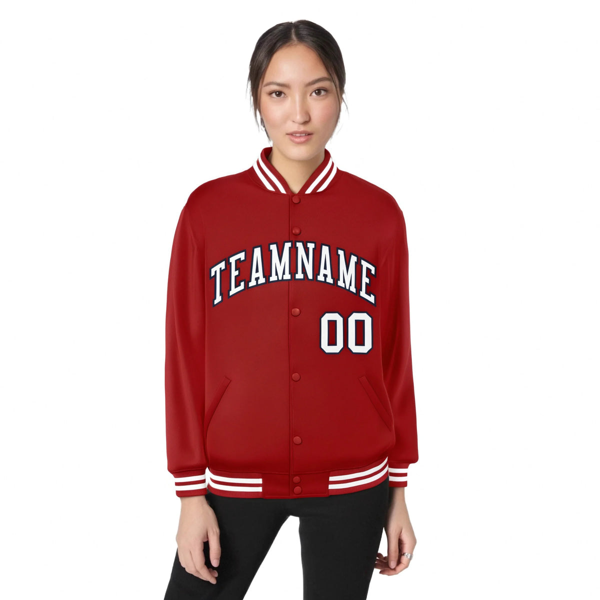 Custom Royal Red White-Black Bomber Full-Snap Varsity Letterman Jacket