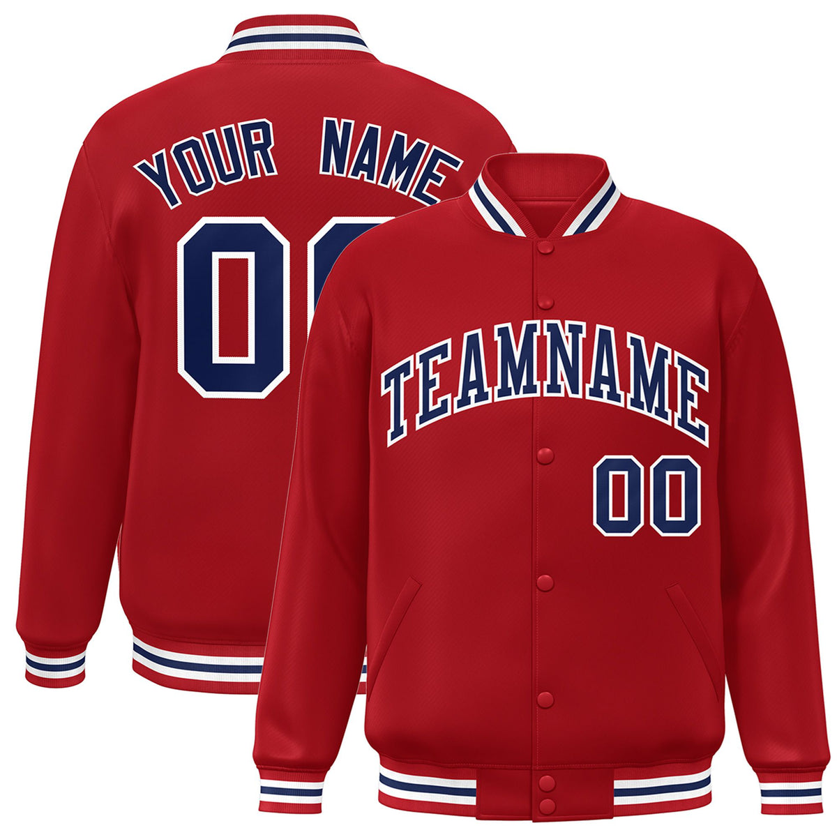 Custom Royal-Red Purple-White Bomber Full-Snap Varsity Letterman Jacket