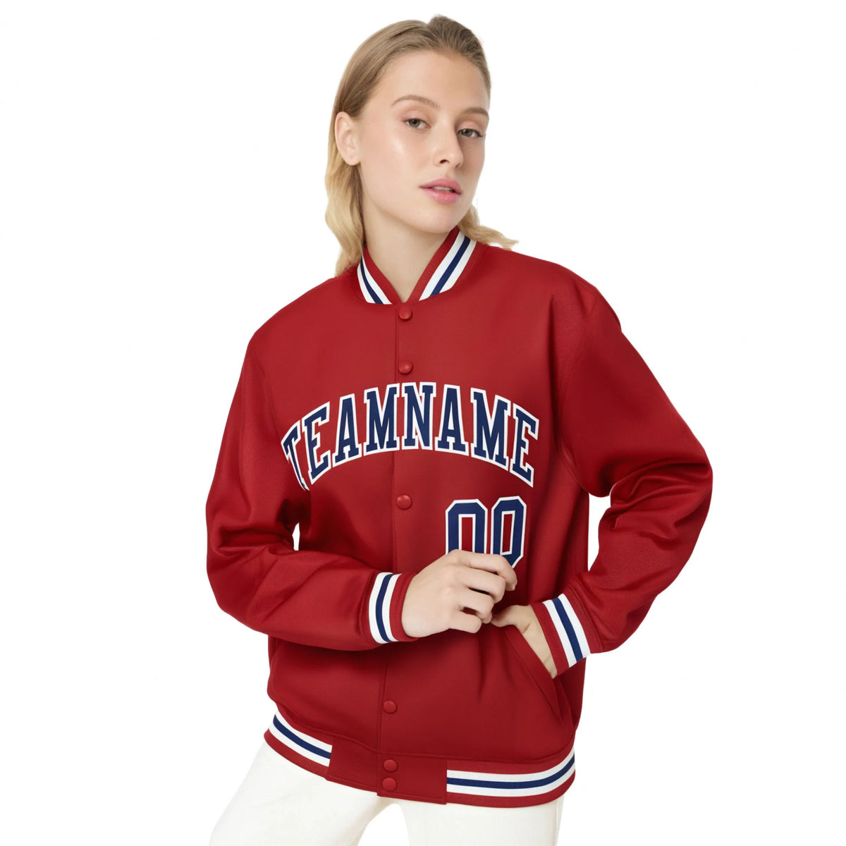 Custom Royal-Red Purple-White Bomber Full-Snap Varsity Letterman Jacket