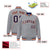 Custom Gray Navy-Orange Bomber Full-Snap Varsity Letterman Jacket