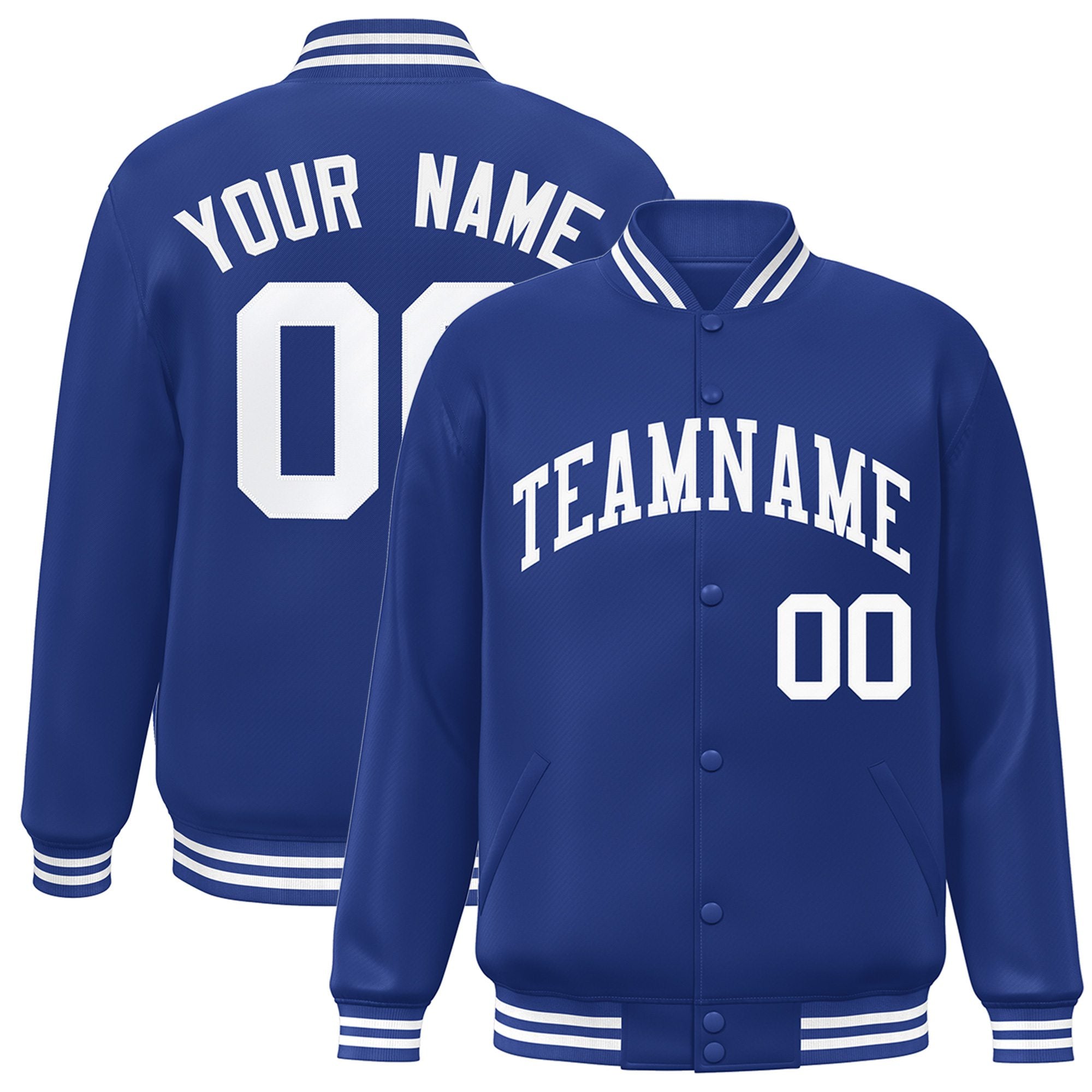 Custom Sky-Blue White Bomber Full-Snap Varsity Letterman Jacket