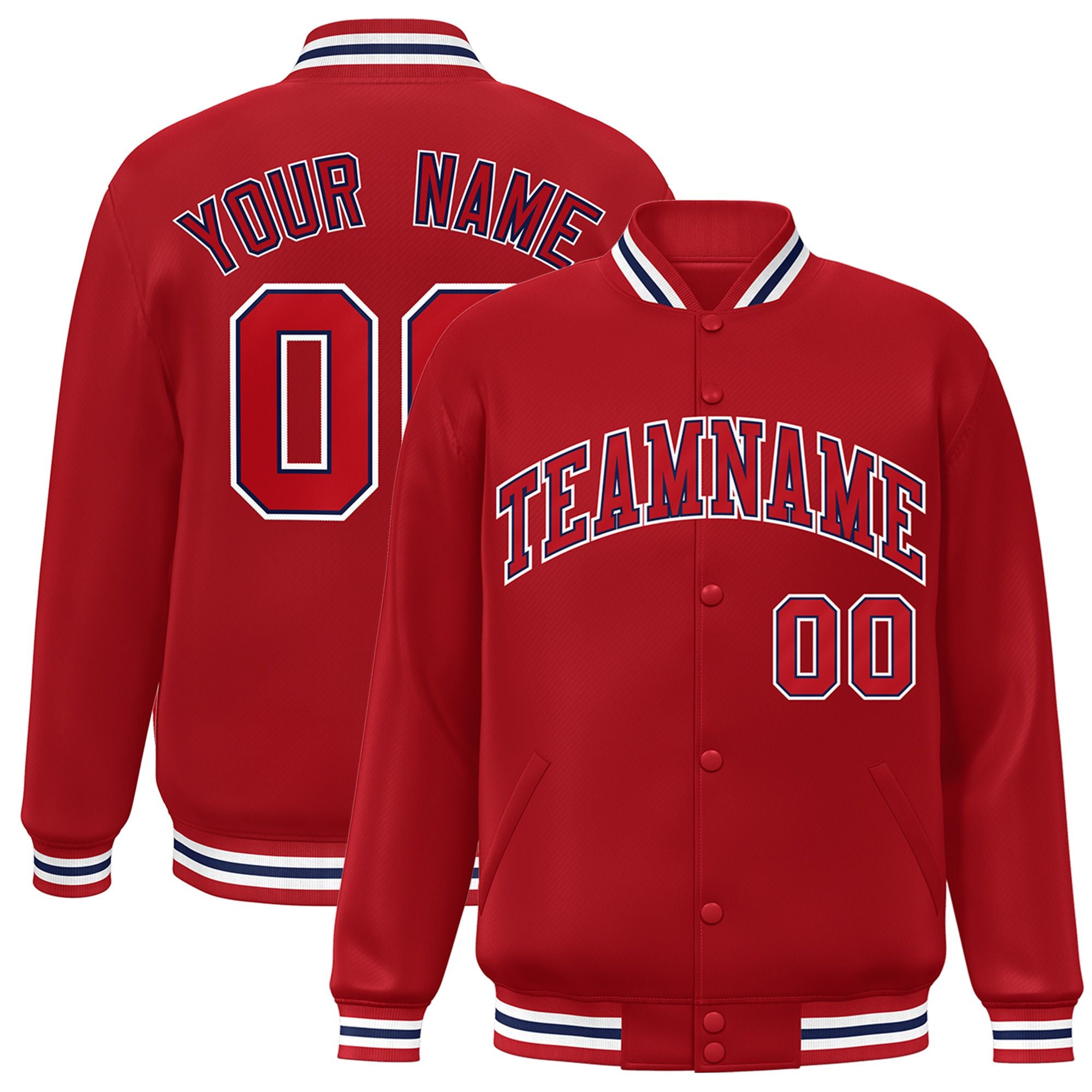 Custom Royal-Red White Bomber Full-Snap Varsity Letterman Jacket