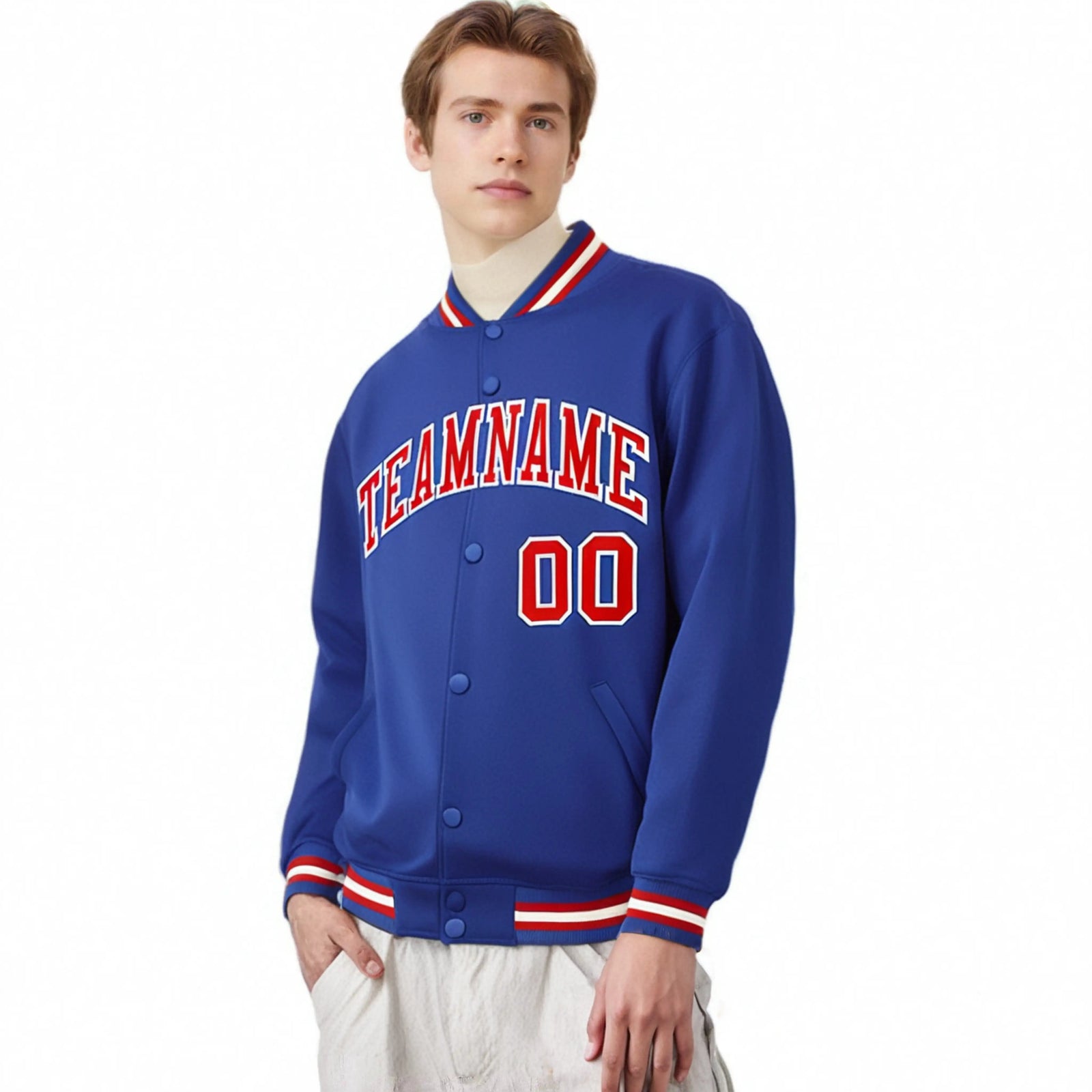 Custom Purple Red-White Bomber Full-Snap Varsity Letterman Jacket