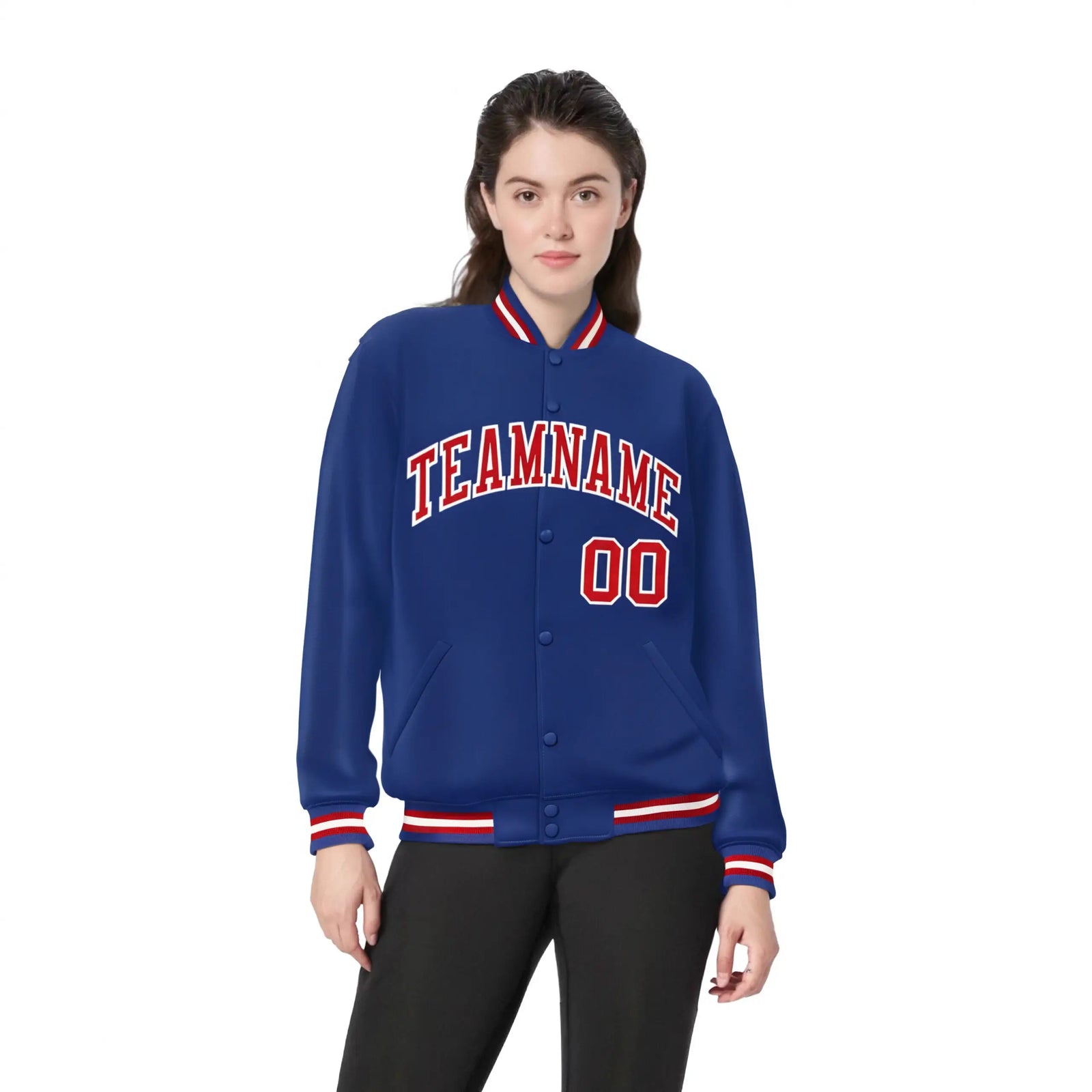 Custom Purple Red-White Bomber Full-Snap Varsity Letterman Jacket