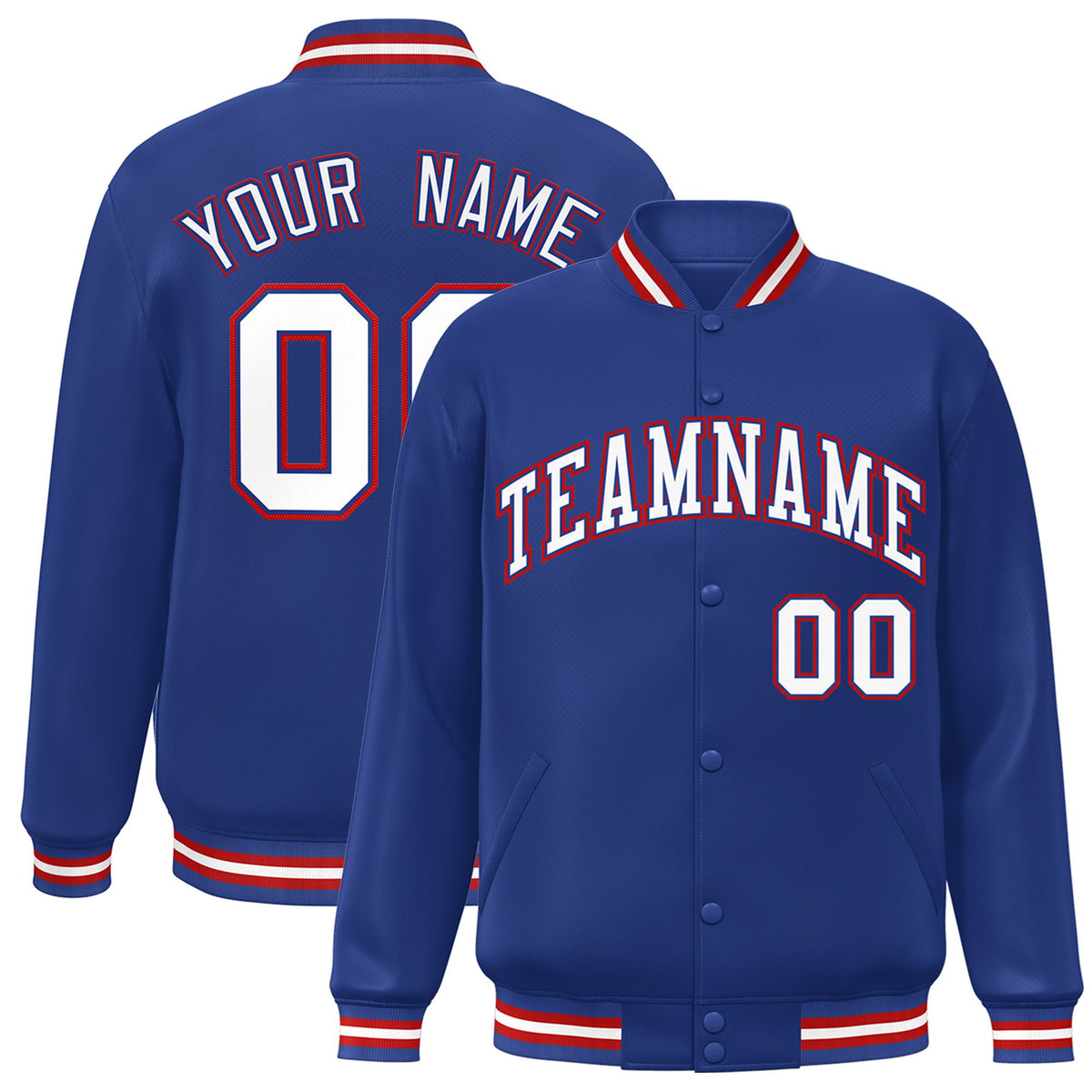 Custom Purple White-Red Bomber Full-Snap Varsity Letterman Jacket