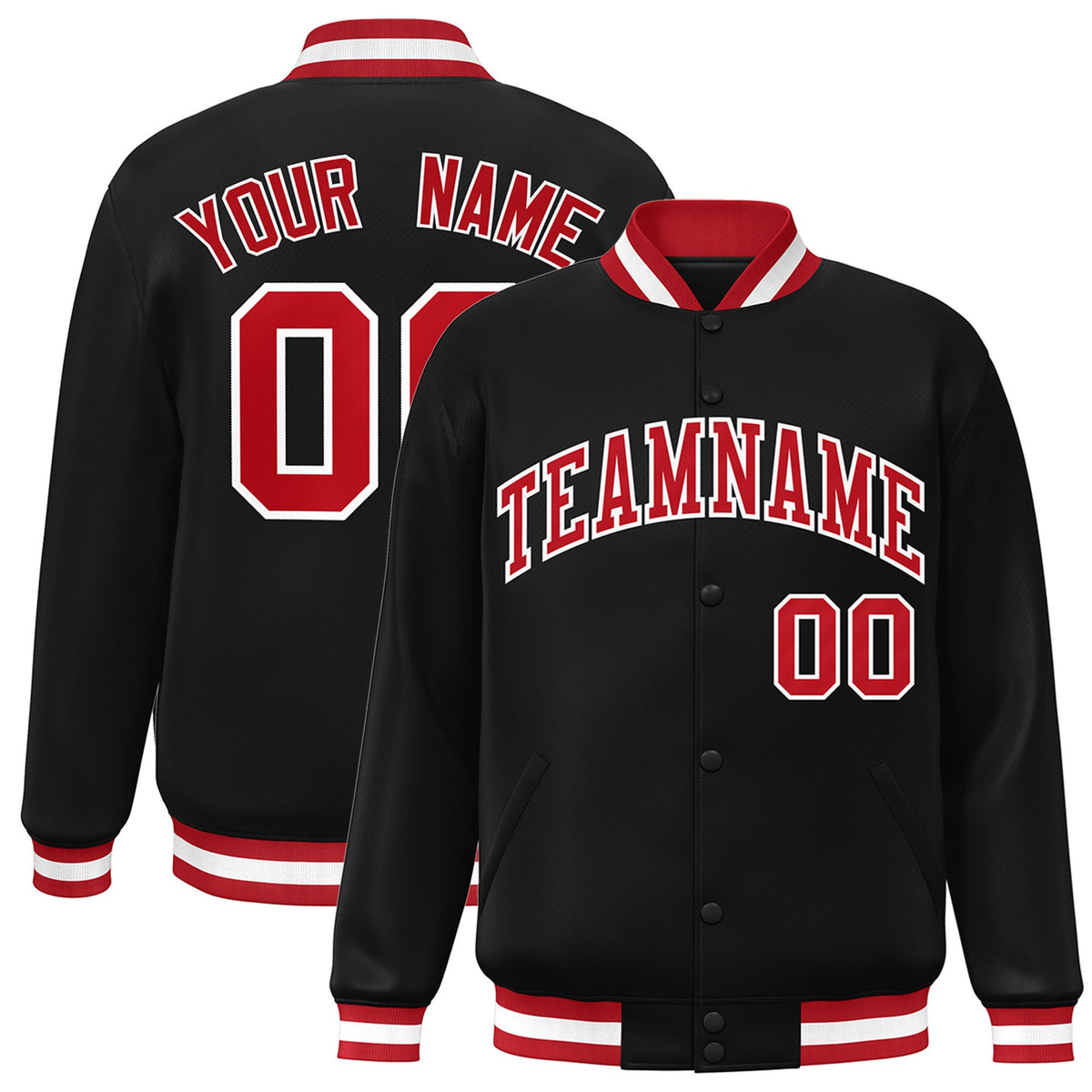 Custom Black Red-White Bomber Full-Snap Varsity Letterman Jacket