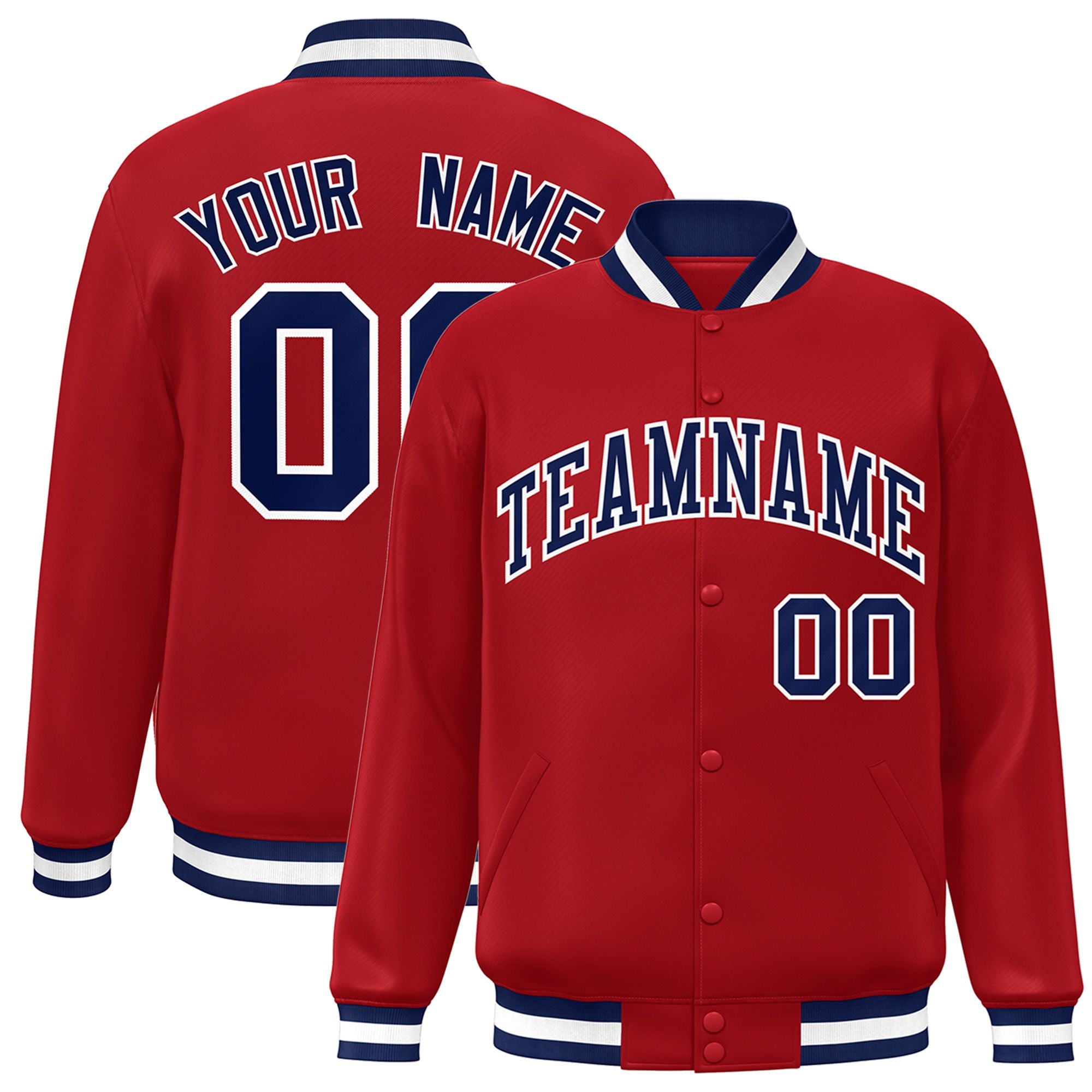 Custom Royal-Red Navy-White Bomber Full-Snap Varsity Letterman Jacket