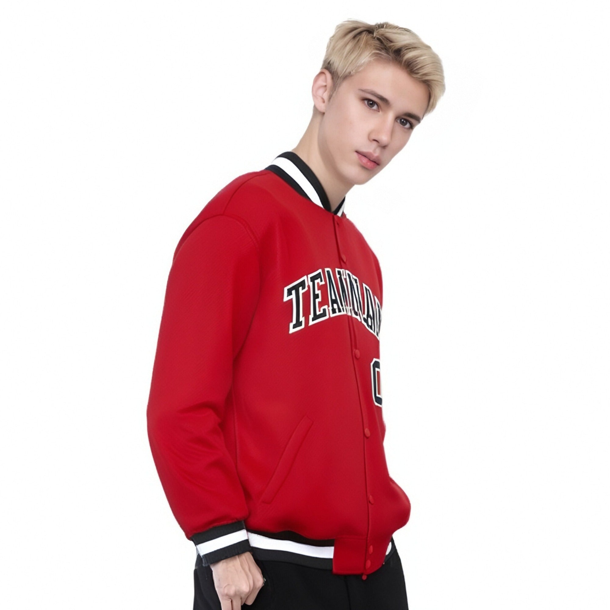 Custom Royal-Red Black-White Bomber Full-Snap Varsity Letterman Jacket