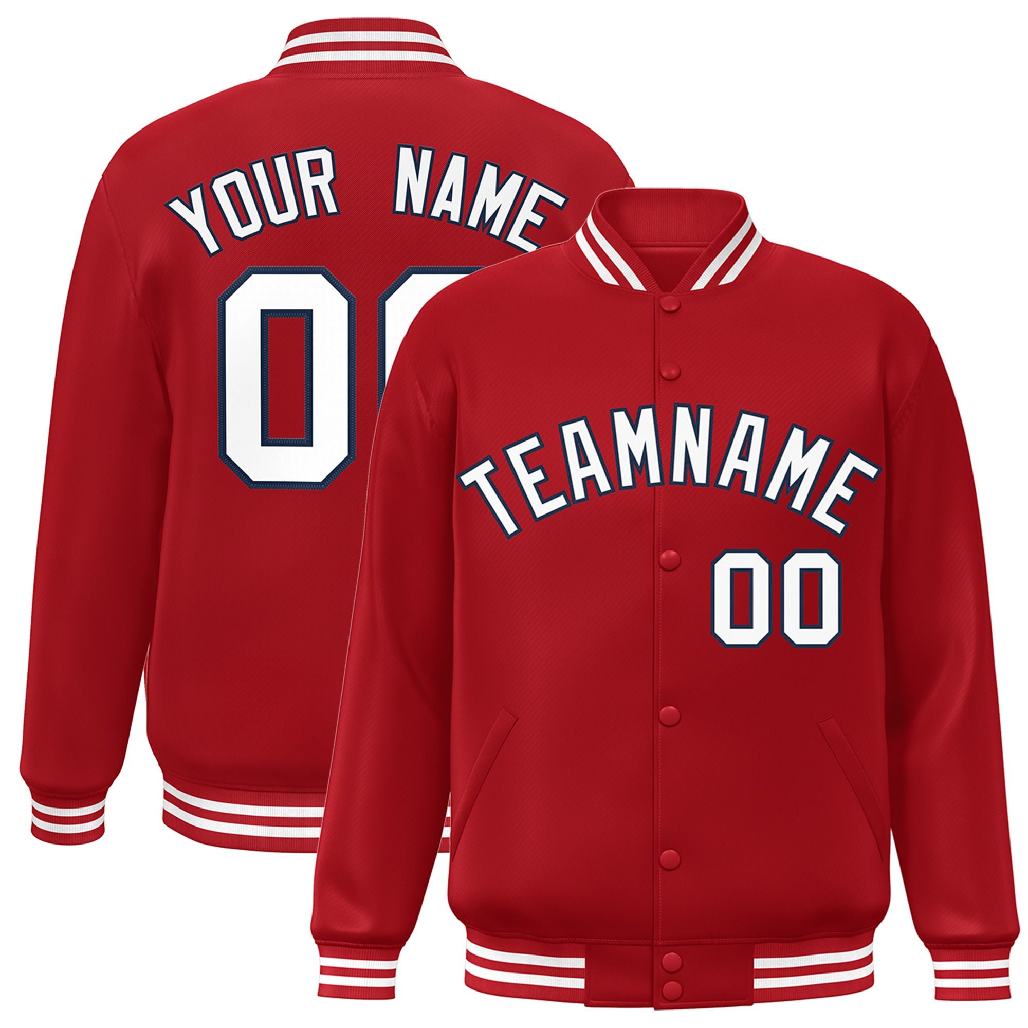 Custom Royal Red White-Black Bomber Full-Snap Varsity Letterman Jacket