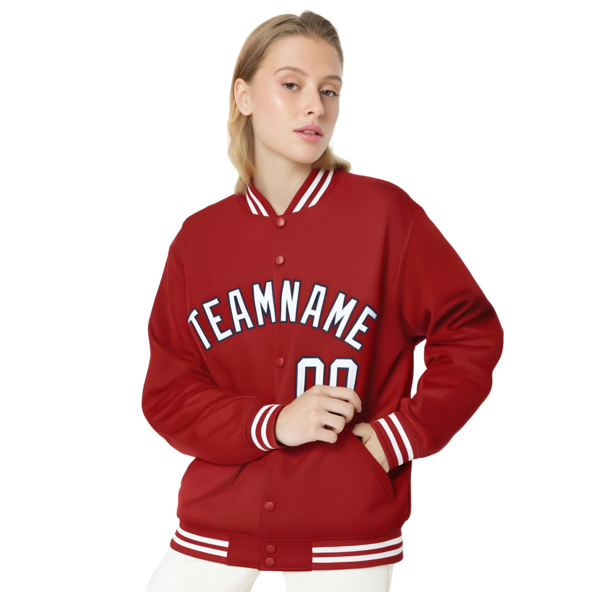 Custom Royal Red White-Black Bomber Full-Snap Varsity Letterman Jacket