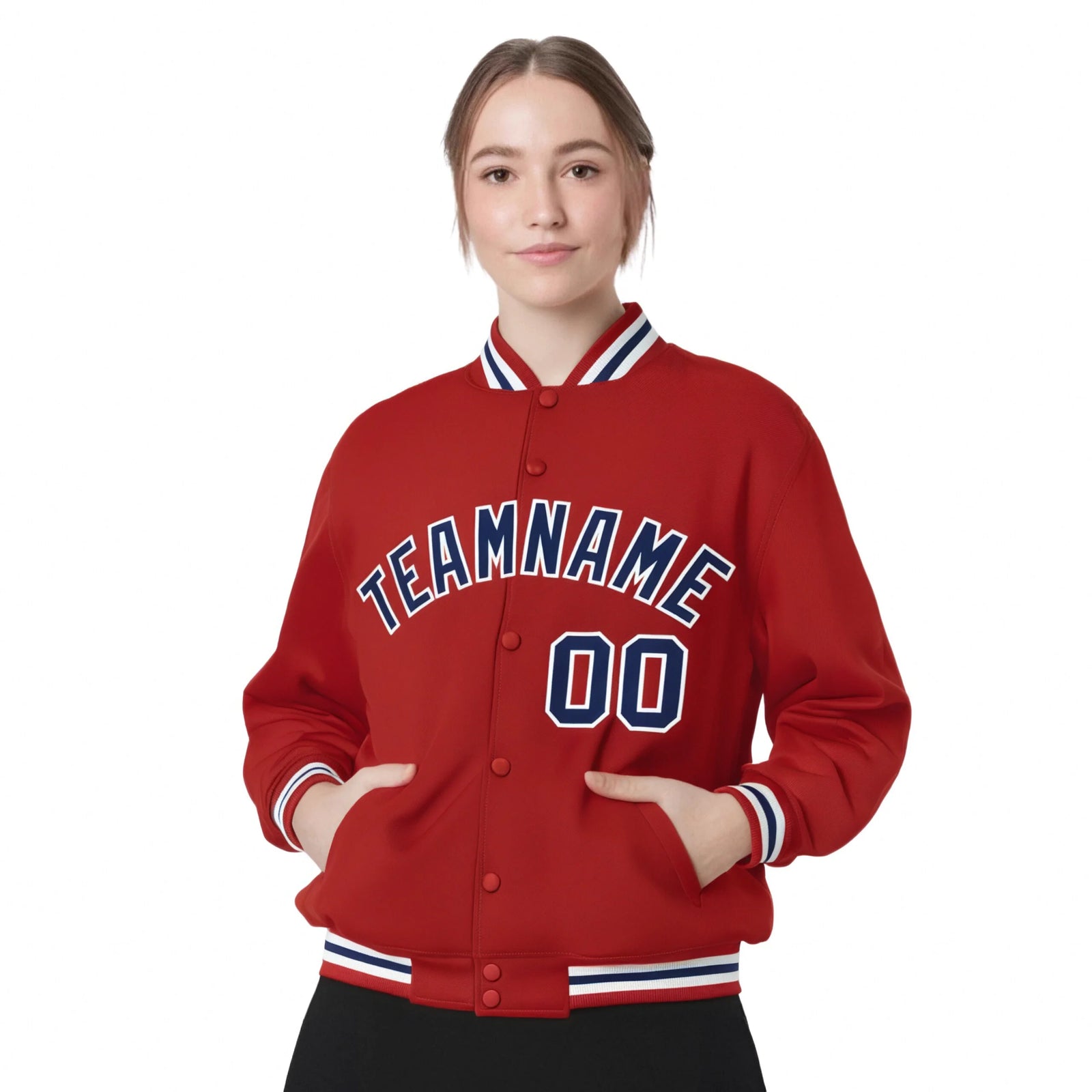Custom Royal-Red Purple-White Bomber Full-Snap Varsity Letterman Jacket