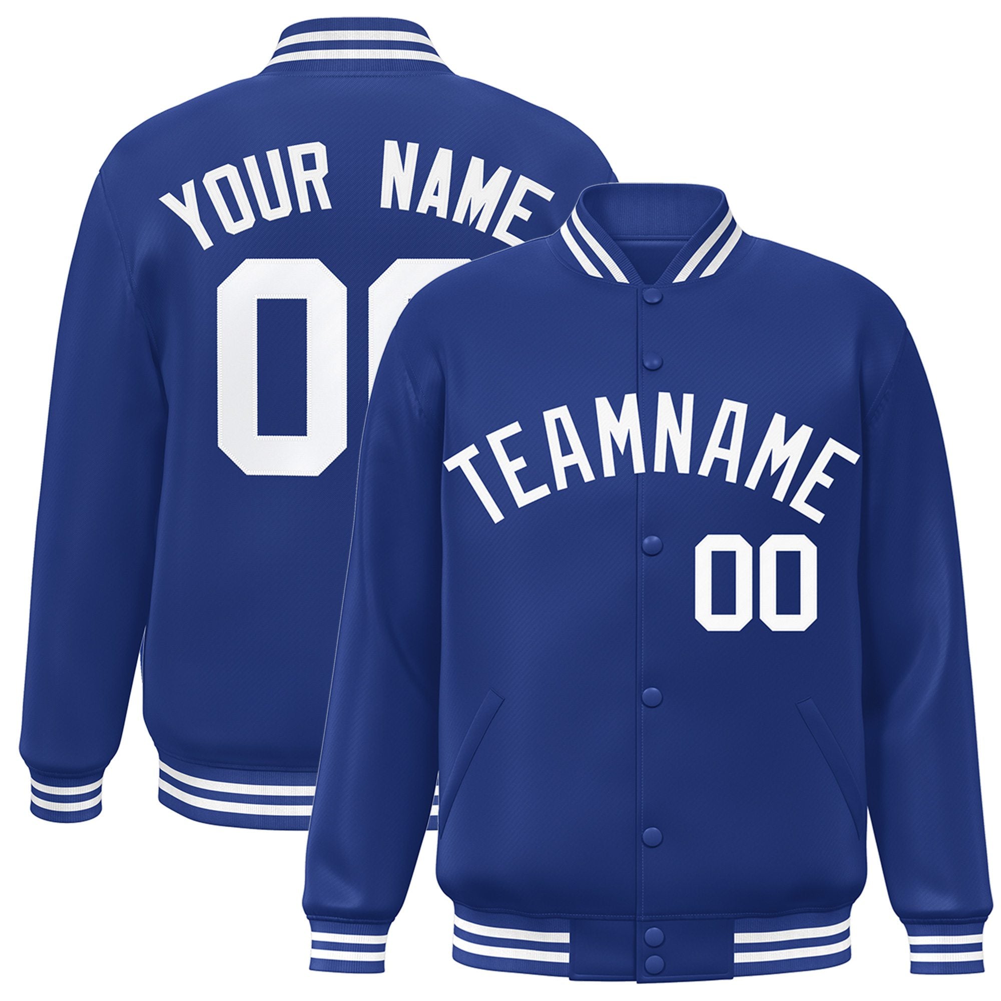 Custom Sky-Blue White Bomber Full-Snap Varsity Letterman Jacket