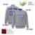 Custom Gray Blue-White Bomber Full-Snap Varsity Letterman Jacket