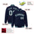 Custom Navy Gray-Aqua Bomber Full-Snap Varsity Letterman Jacket